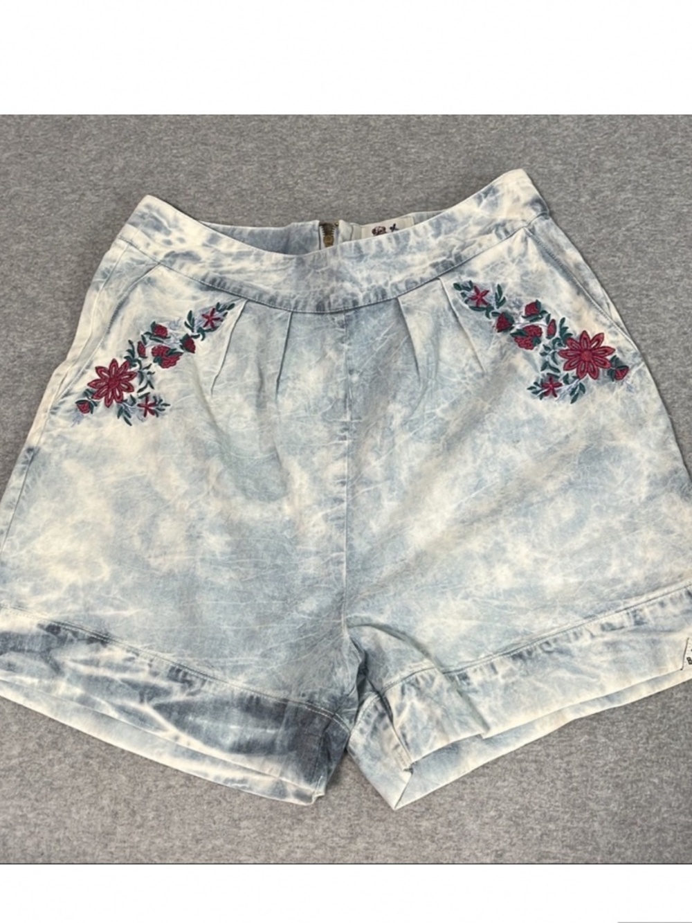 Bellfield High Waisted Chambray Shorts Small Kawaii Boho Coastal Embroidered